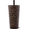 image:imageHydroJug Everyday Tumbler 14 oz CeramicLined Straw Cup Noir SatinBrown Leopard